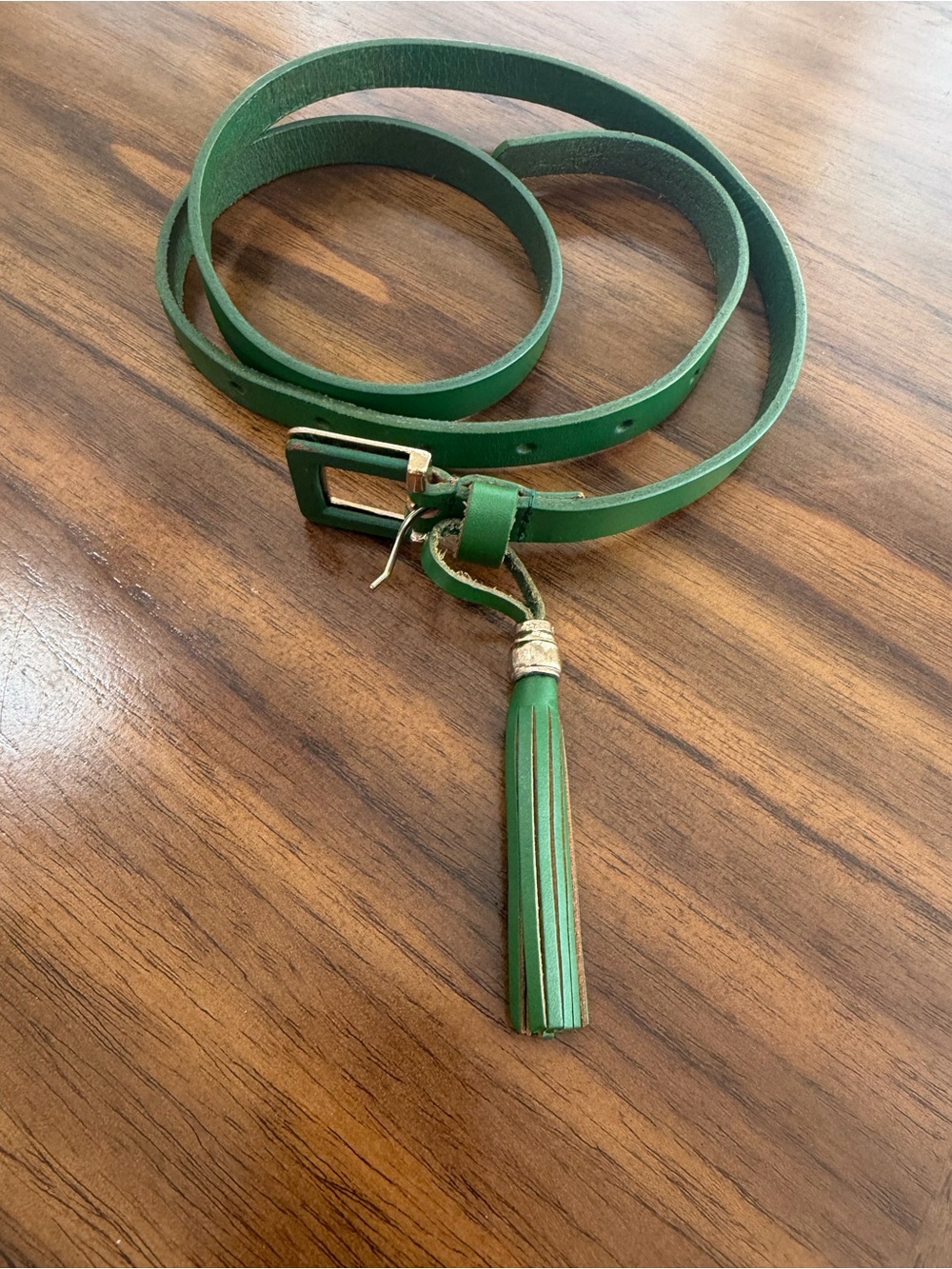 Slim Green Leather Tassel Belt - Women Accessories